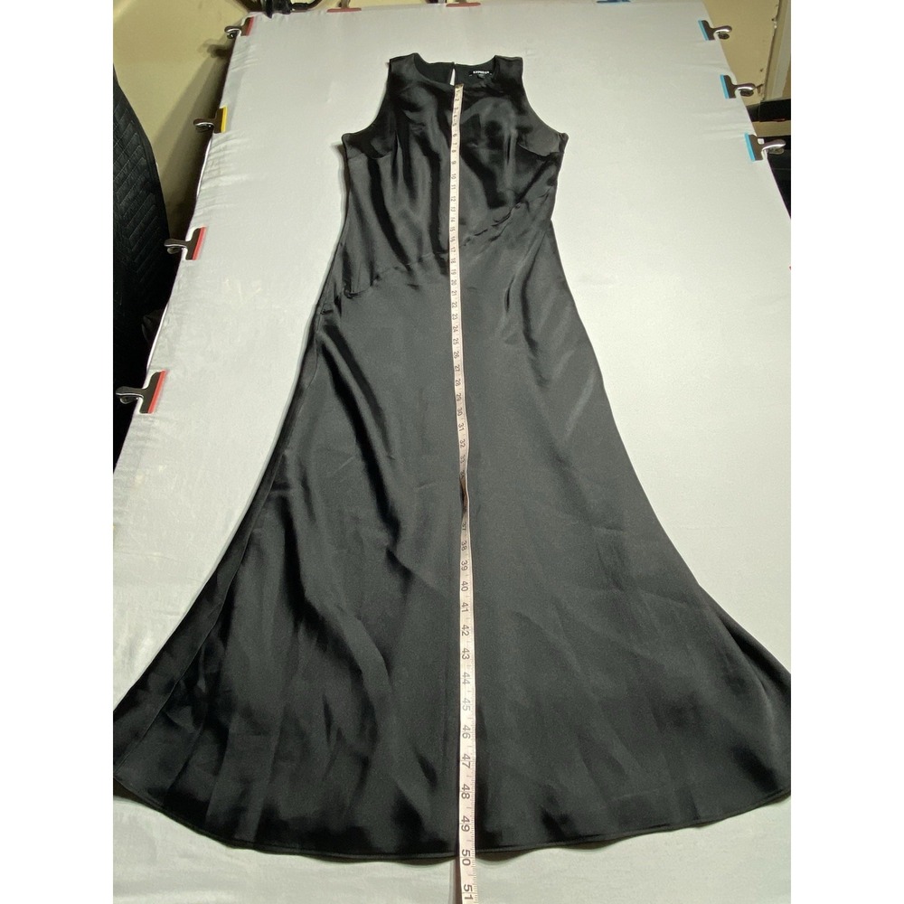 Express Womens Medium Black Satin Maxi Dress Sleeveless A-Line Formal Wedding - Picture 5 of 14